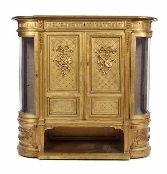 Appraisal: A Louis XVI Style Giltwood Vitrine Cabinet the rectangular top