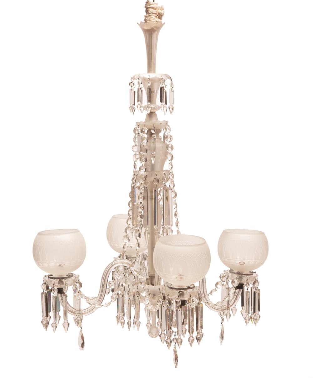 Appraisal: American Cut Crystal Four-Light Chandelier vasiform standard h in dia