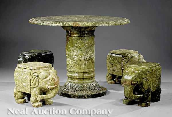 Appraisal: A Chinese Carved Green Marble Figural Garden Set circular table