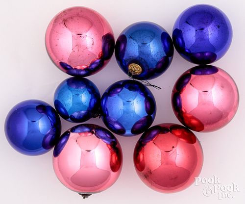 Appraisal: NINE RED AND BLUE GLASS KUGEL ORNAMENT BALLSNine red and