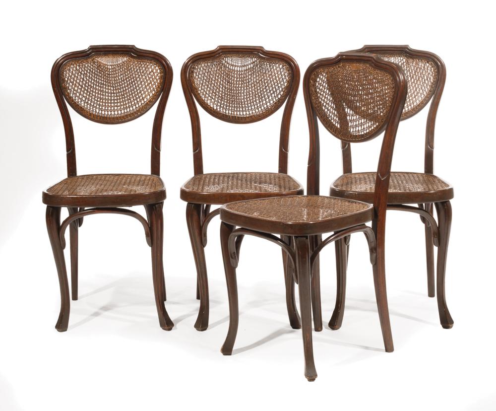 Appraisal: Four Austrian Art Nouveau Bentwood and Caned Side Chairs early