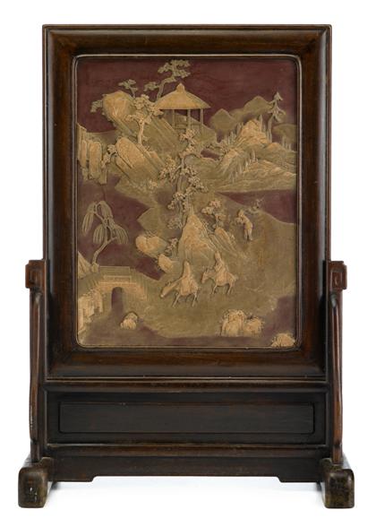 Appraisal: Large Chinese carved duan and hardwood table screenlate th century