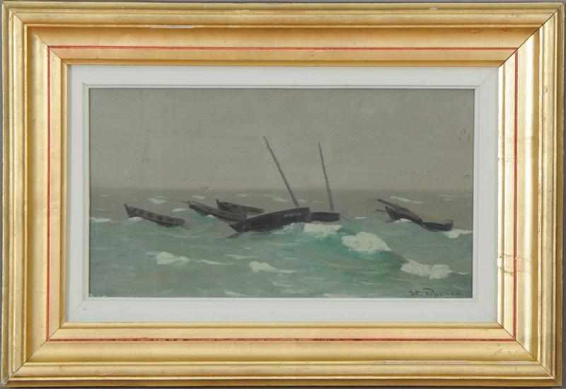 Appraisal: SLAVIC SCHOOL BOATS IN HARBOR Oil on panel bearing signature