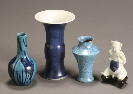 Appraisal: Three Chinese Monochrome Glazed Vessels and a Biscuit Boy Qing