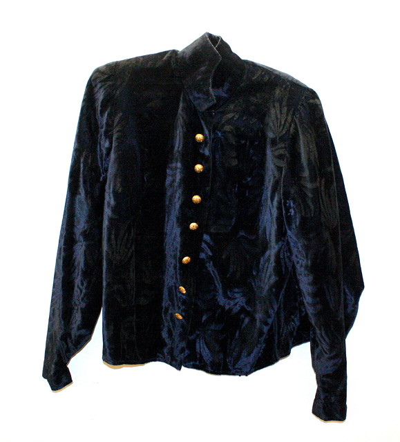 Appraisal: A VICTORIAN STYLE DARK BLUE SHORT VELVET JACKET faux gold