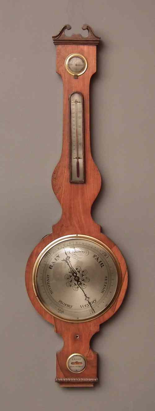 Appraisal: A George III rosewood wheel barometer thermometer and hydrometer by