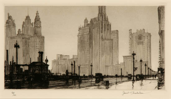 Appraisal: Samuel Chamberlain American - Drizzly Morning in Chicago Drypoint etching