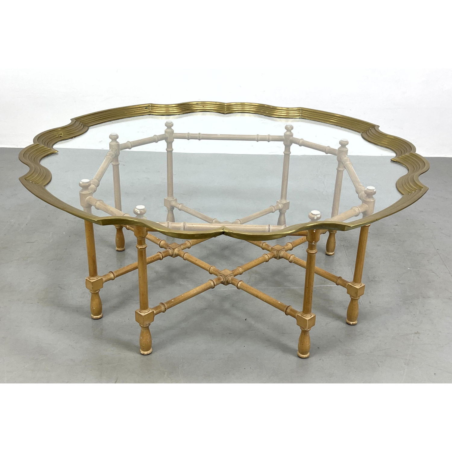 Appraisal: Baker Style Brass Tray Top Coffee Table Dimensions H inches