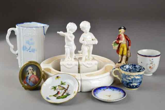 Appraisal: Pieces Various Porcelain And Hand Colored TriTo include a white