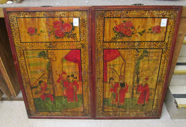 Appraisal: A PAIR OF CHINESE PICTORIAL WOOD WALL PLAQUES each featuring