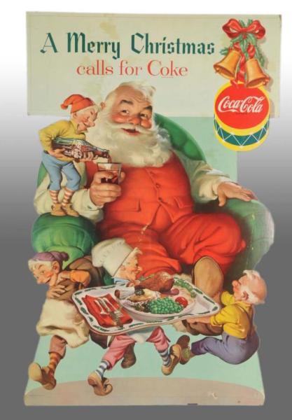 Appraisal: Cardboard Coca-Cola Die-Cut Santa Window Display Description A few small