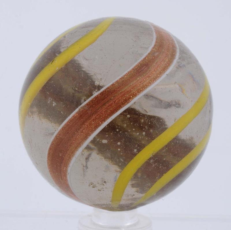 Appraisal: Large Banded Lutz Marble Clear base with yellow bands Nice