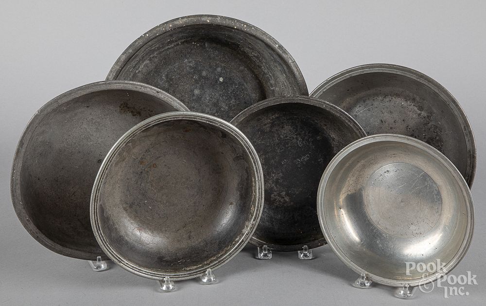 Appraisal: Six English pewter basins th c Six English pewter basins