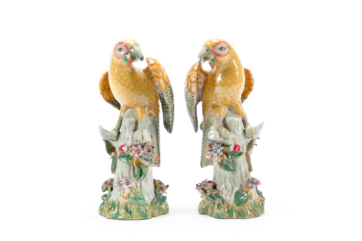 Appraisal: PAIR STAFFORDSHIRE-STYLE YELLOW PARROT FIGURES Contemporary pair of Staffordshire style