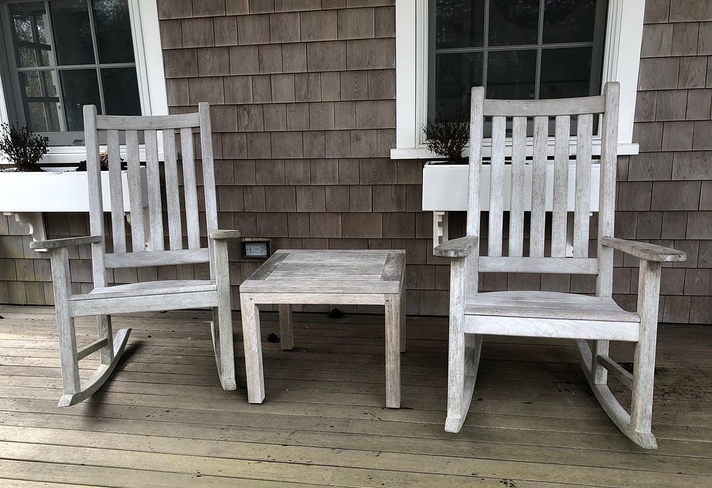 Appraisal: Pair of Outdoor Teak Wood Rocking Chairs and Cocktail Table