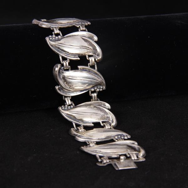 Appraisal: Sterling Silver Danish Modern Leaf Link Bracelet Sterling mark partially