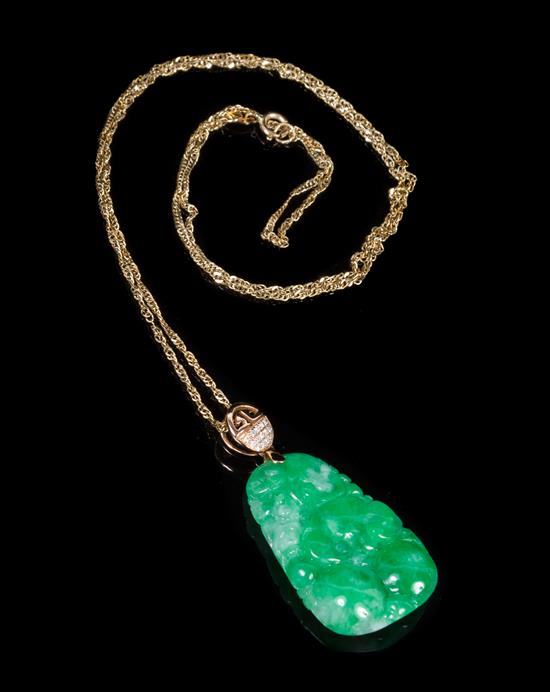 Appraisal: Sale Lot An Karat Gold Diamond and Jadeite Pendant the