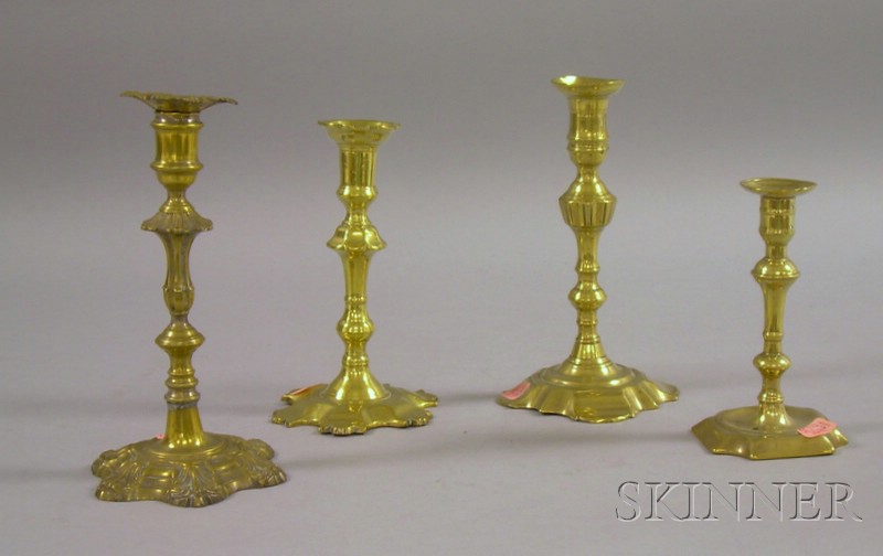 Appraisal: Four Assorted th Century Brass Candlesticks ht to in