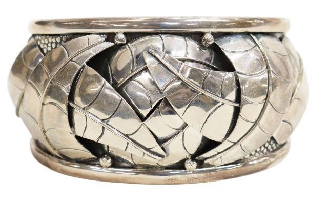 Appraisal: Sterling silver cuff bracelet Dominique Dinouart Mexico laser-engraved facsimile signature