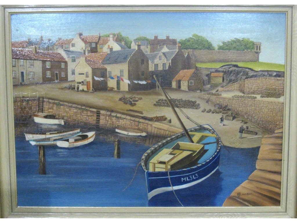 Appraisal: H T LINDSAY Two oils on board 'Crail Harbour' both