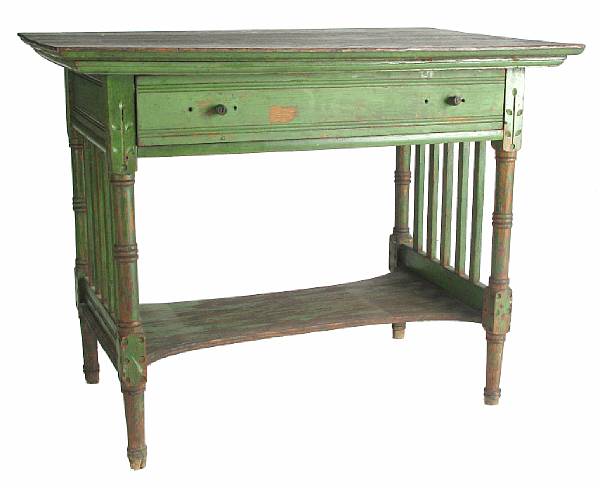 Appraisal: A green painted side table distressed height in width in