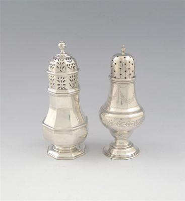 Appraisal: Two Edwardian sugar casters an octagonal baluster example with a