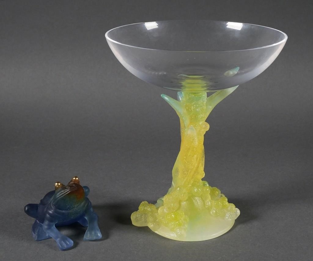 Appraisal: DAUM PATE DE VERRE FROG COMPOTETwo pieces of Daum Pate