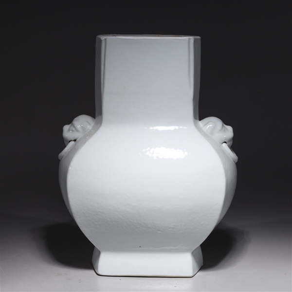 Appraisal: Chinese white glazed porcelain vase with animal mask handles molded