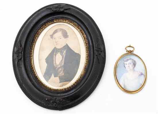 Appraisal: A Portrait Miniature on Ivory together with a watercolor portrait