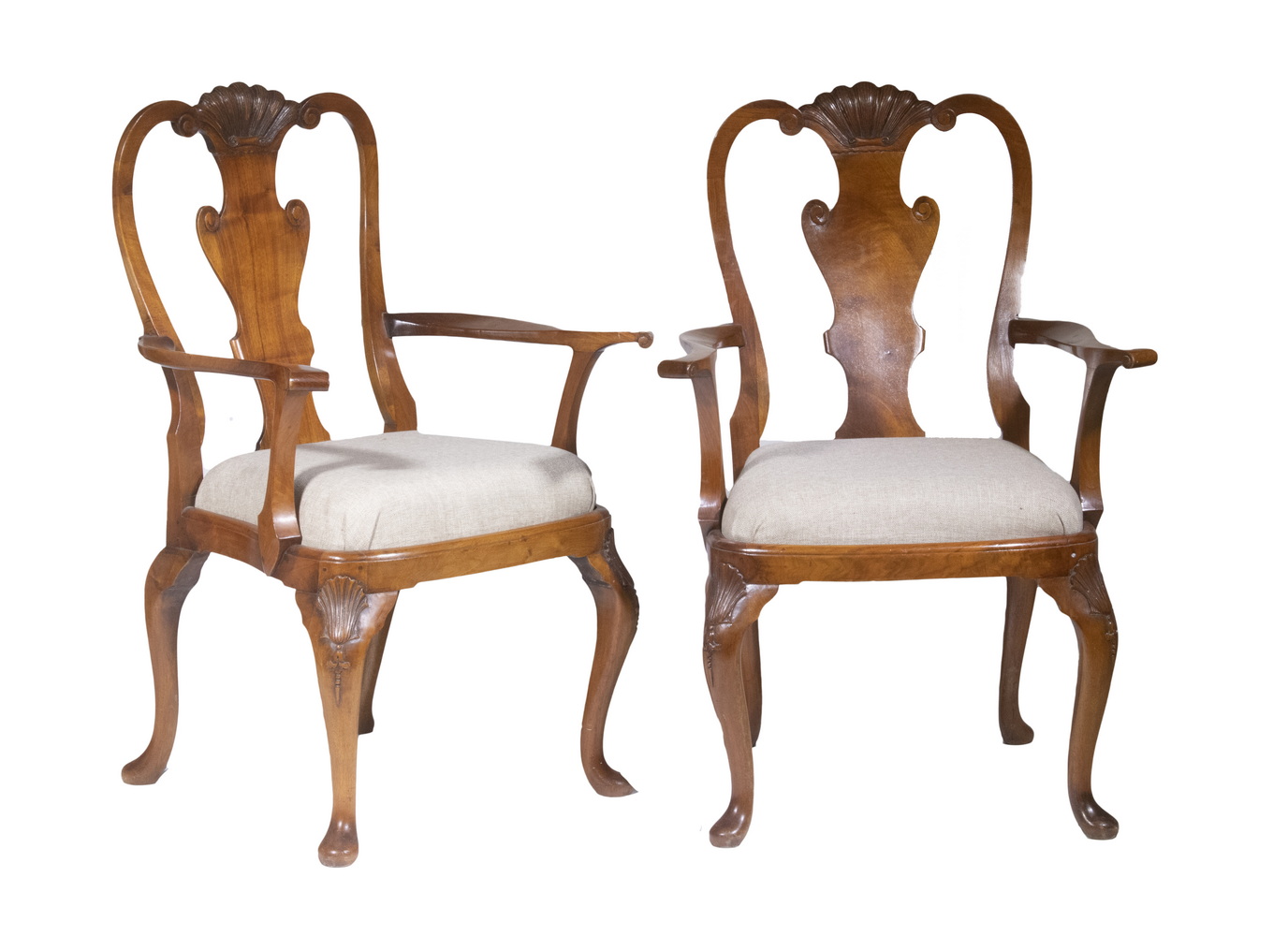 Appraisal: PR QUEEN ANNE ARMCHAIRS Pair of Custom Carved Mahogany Armchairs