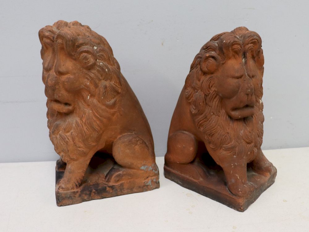 Appraisal: Antique Terracotta Lions Good age Apparently unsigned From a Long