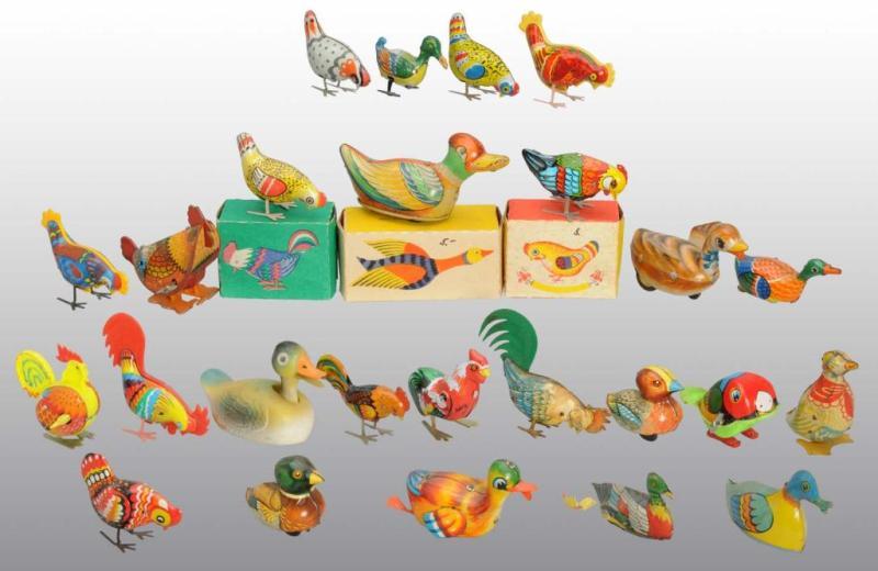 Appraisal: Lot of Tin Fowl Toys Description Chinese English and Russian