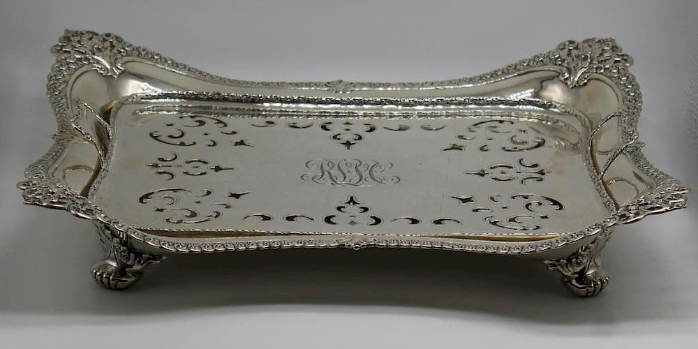 Appraisal: STERLING Tiffany Co Two-Part Asparagus Tray Tiffany Co monogrammed asparagus