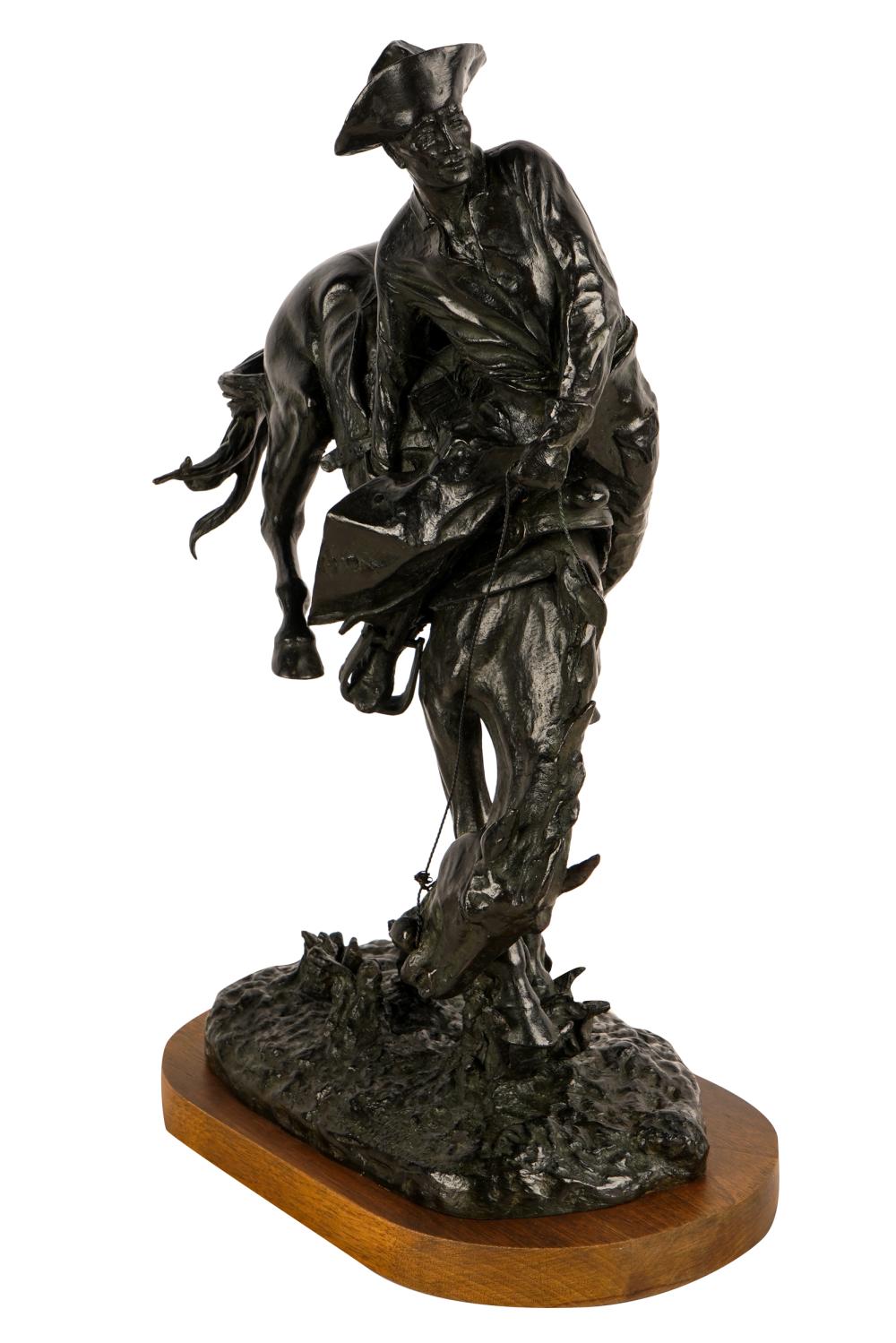 Appraisal: AFTER FREDERIC REMINGTON - THE OUTLAW bronze equestrian group inscribed