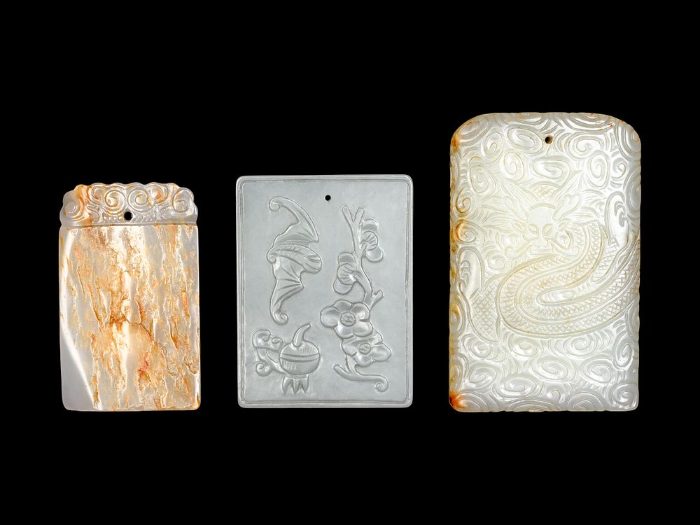 Appraisal: Three Chinese Jade Rectangular Plaques Three Chinese Jade Rectangular Plaques