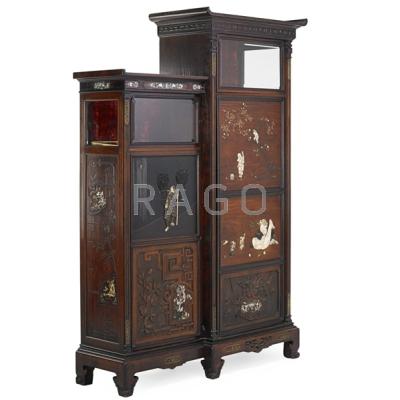 Appraisal: JAPANESE CABINET Fruitwood with mixed metal and mother of pearl