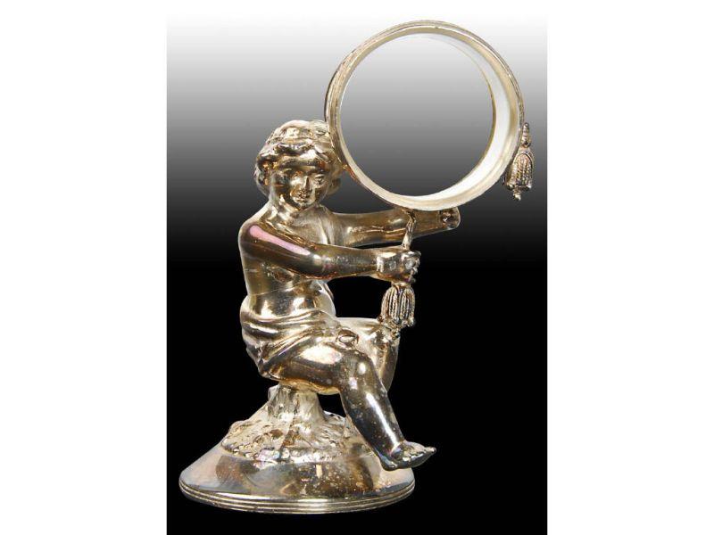 Appraisal: Large Draped Cherub Figural Napkin Ring Description Raised round base