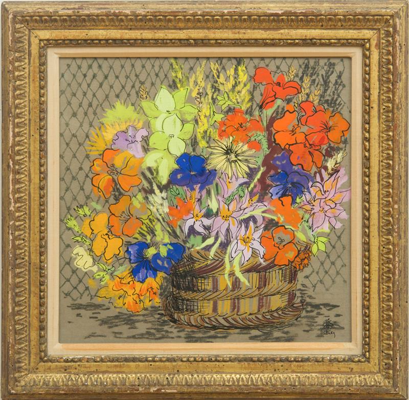 Appraisal: TH CENTURY SCHOOL BASKET OF FLOWERS Pastel ink and gouache