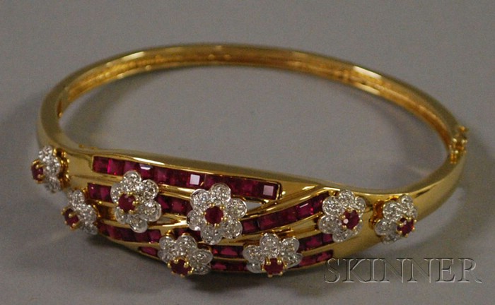 Appraisal: kt Gold Ruby and Diamond Bangle Bracelet accompanied by an