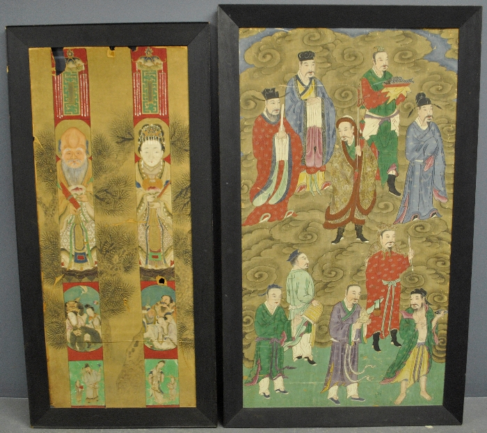 Appraisal: - Two Chinese hand-painted scenes early th c As found