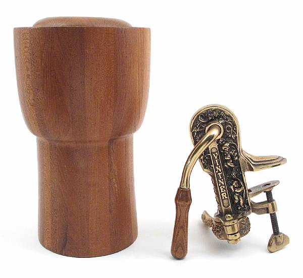 Appraisal: A contemporary wood ice bucket together with a bar corkscrew