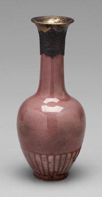 Appraisal: Chinese peachbloom juban-ping chrysanthemum vase bottle form with molded thirty-petal