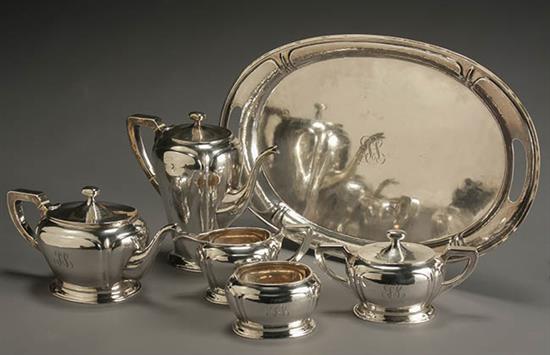 Appraisal: Mulholland Brothers Sterling Five-Piece Coffee and Tea Service with Associated