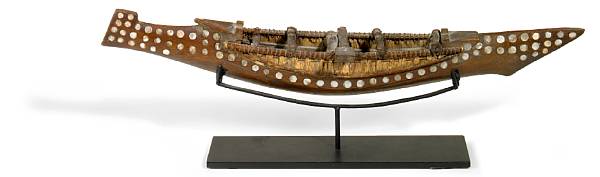 Appraisal: A Solomon Islands wood and shell-inlay canoe model length in