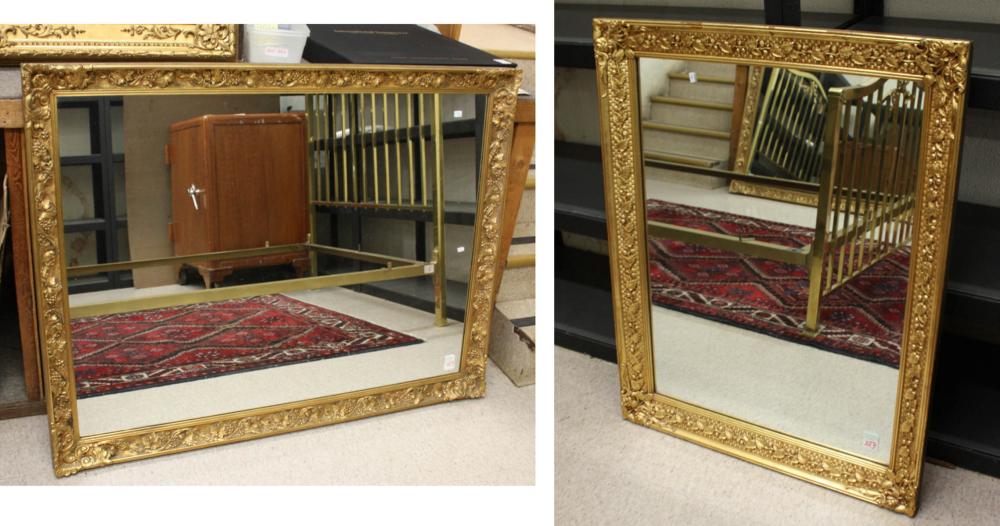 Appraisal: TWO RECTANGULAR GILTWOOD AND GESSO FRAMED WALL MIRRORS American mid-