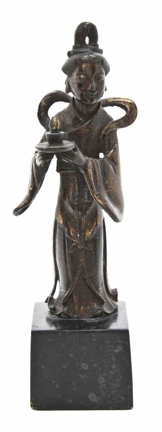 Appraisal: A Chinese Bronze Figure of an Attendant the figure depicted