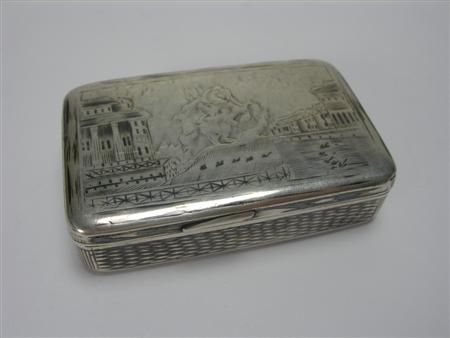 Appraisal: A Russian silver and niello snuff box Kazan of oblong