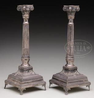 Appraisal: PAIR OF STERLING SILVER CORINTHIAN COLUMN CANDLESTICKS PAIR OF STERLING