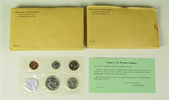 Appraisal: Five Five Proof Sets In original mint issued envelopes sets