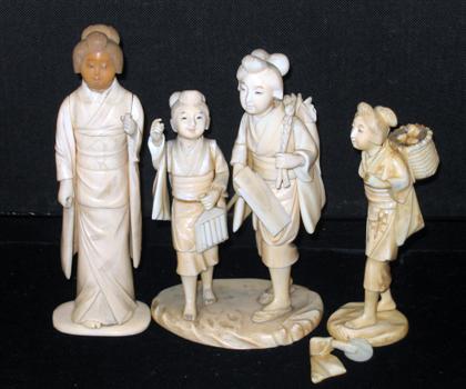 Appraisal: Three Pieced-Ivory Okimono of Girls Japan th th c Schoolgirl